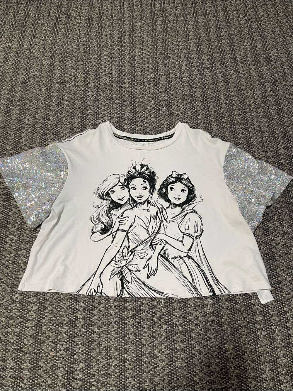 Disney White Tee with Black Disney Princess Sketches
